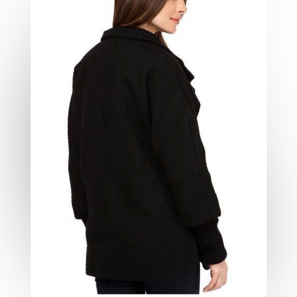 Calvin Klein Black Asymmetrical Coat Peacoat w/Knit Sleeves Size 10 Oversized - Picture 4 of 14